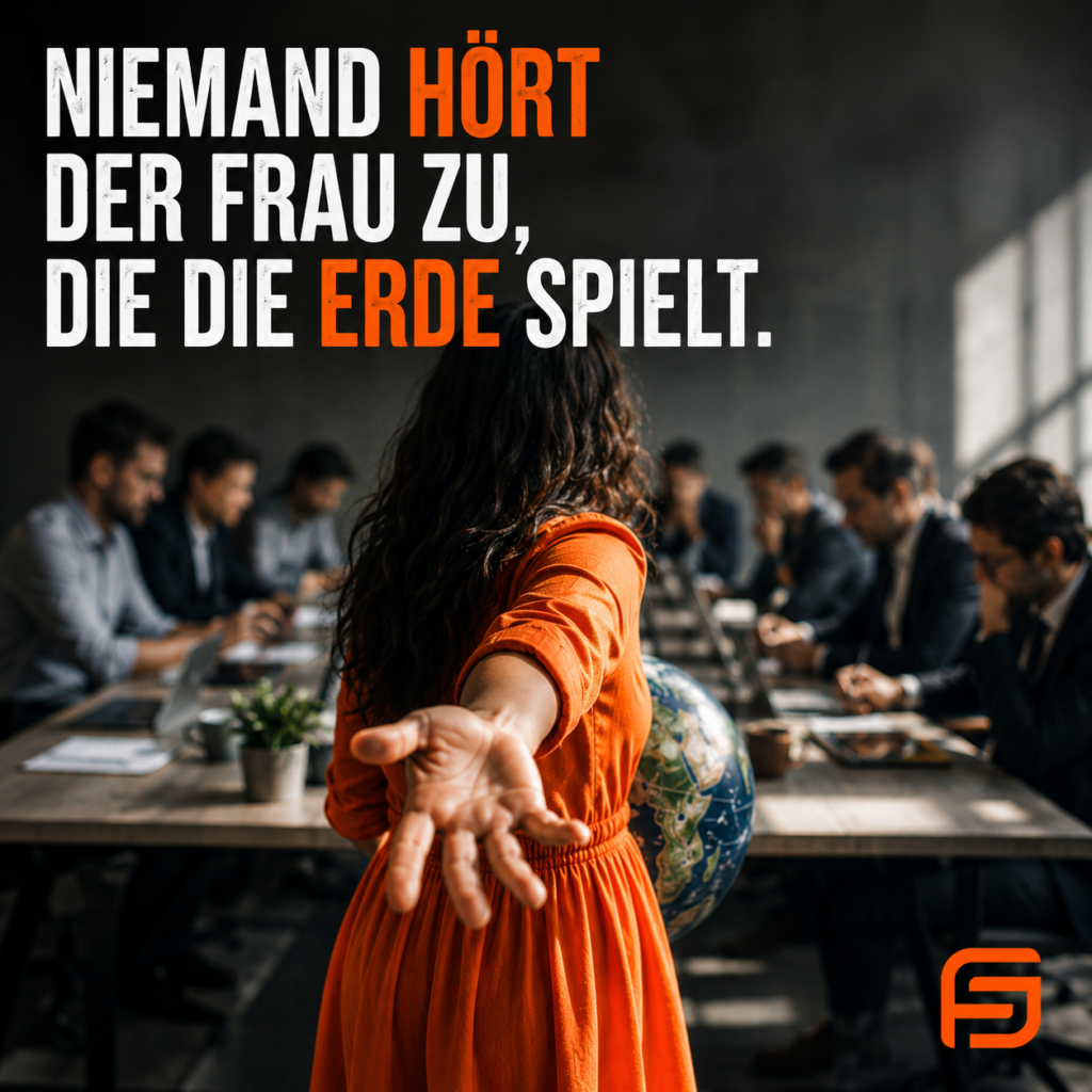 Niemand hört der Frau zu, die die Erde spielt